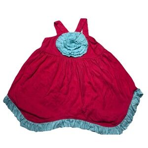 Sam & Sydney Girls Pink Dress Size 6 Blue Ruffle Hem Rosette Empire Waist